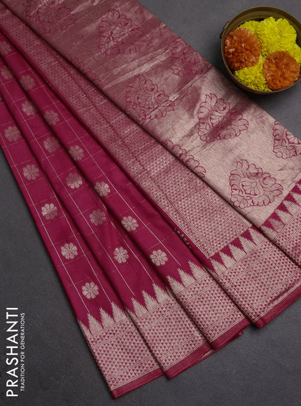 Semi chanderi saree pink with allover zari checks & buttas and zari woven border