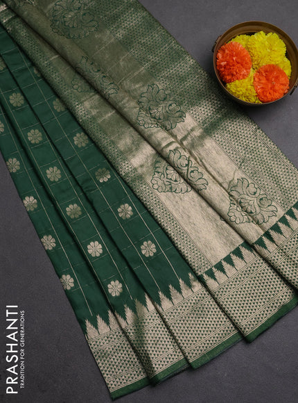 Semi chanderi saree green shade with allover zari checks & buttas and zari woven border