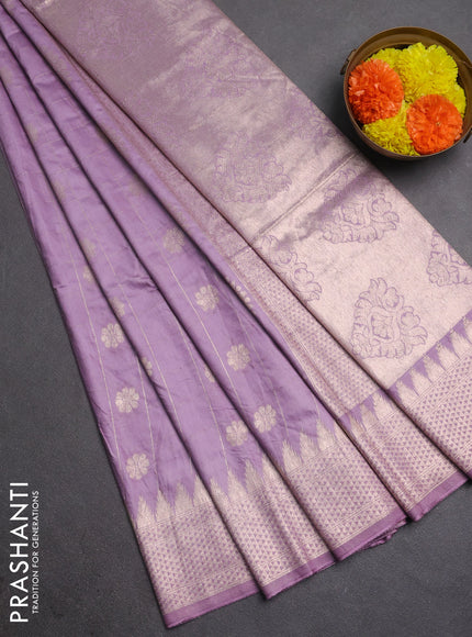 Semi chanderi saree lavender with allover zari checks & buttas and zari woven border