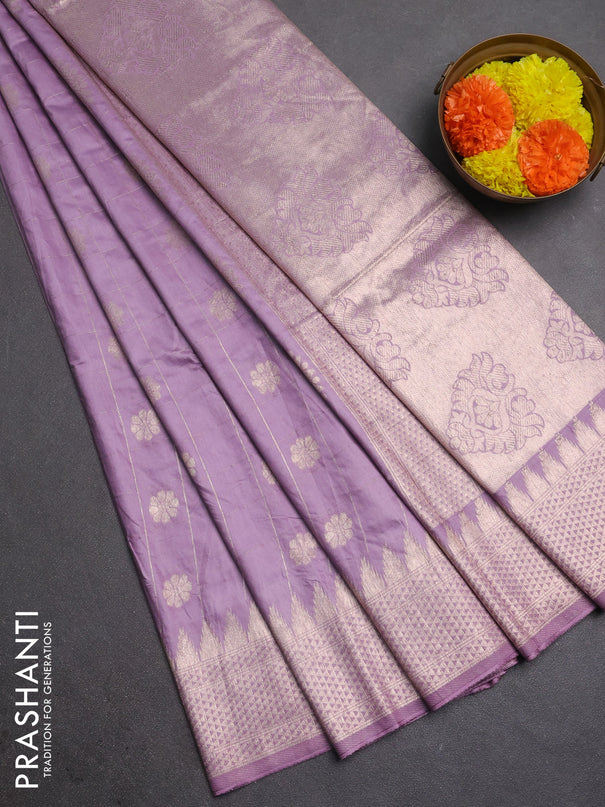 Semi chanderi saree lavender with allover zari checks & buttas and zari woven border