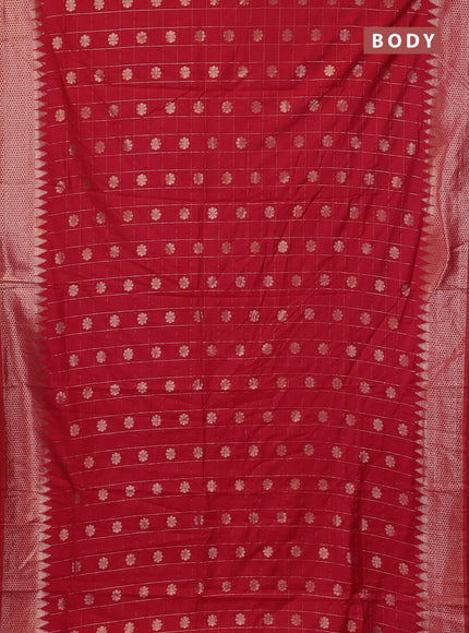 Semi chanderi saree tomato pink with allover zari checks & buttas and zari woven border