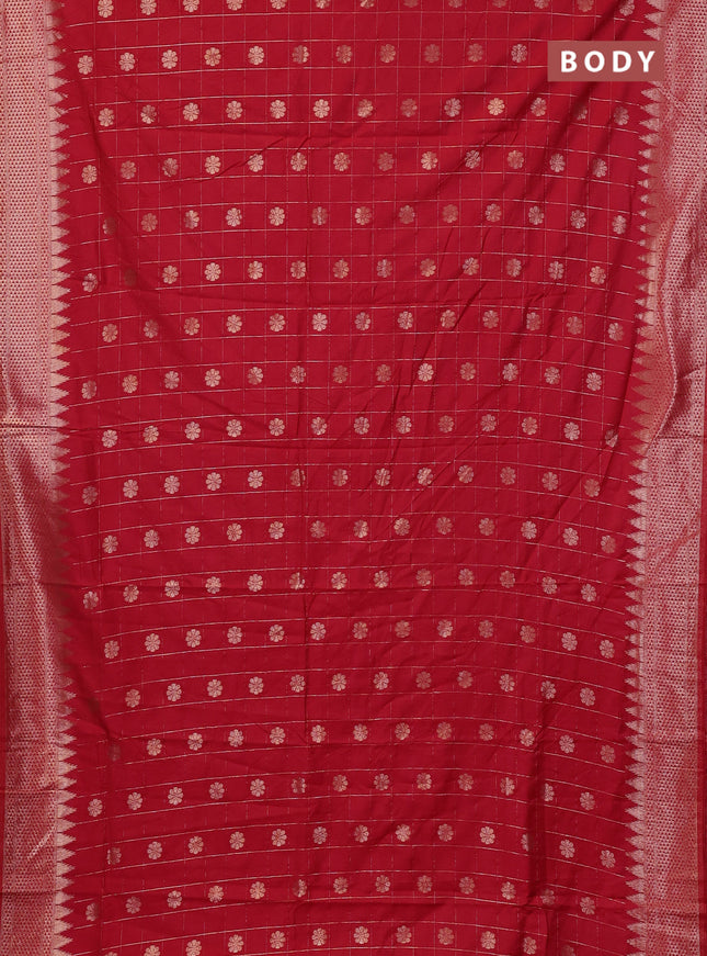 Semi chanderi saree tomato pink with allover zari checks & buttas and zari woven border