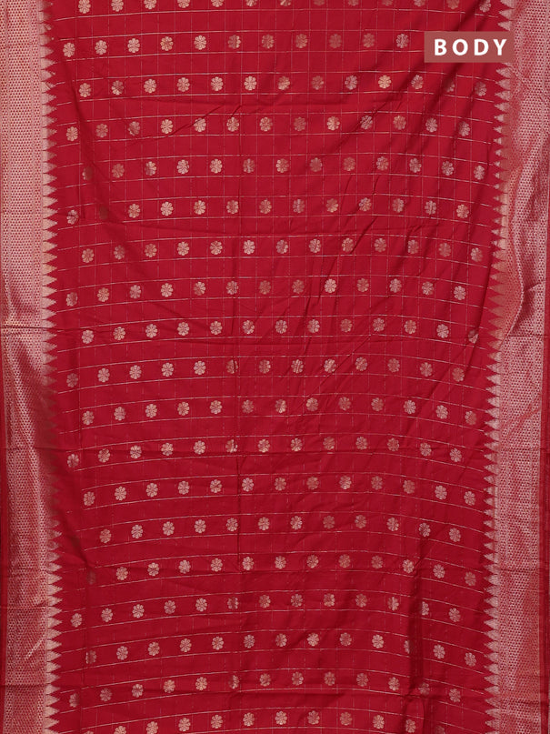 Semi chanderi saree tomato pink with allover zari checks & buttas and zari woven border
