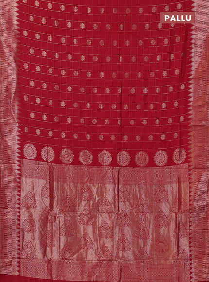Semi chanderi saree tomato pink with allover zari checks & buttas and zari woven border