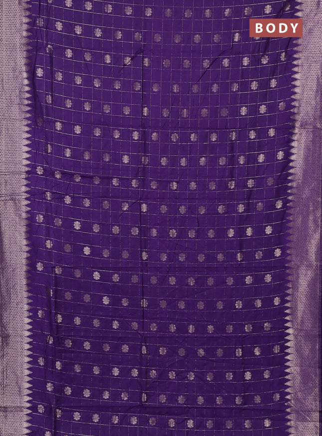 Semi chanderi saree violet with allover zari checks & buttas and zari woven border