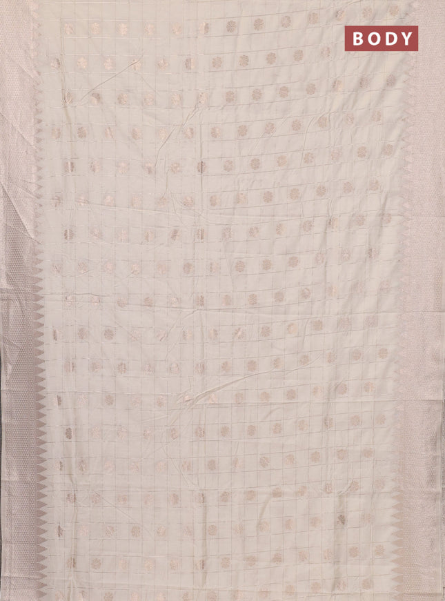 Semi chanderi saree off white with allover zari checks & buttas and zari woven border
