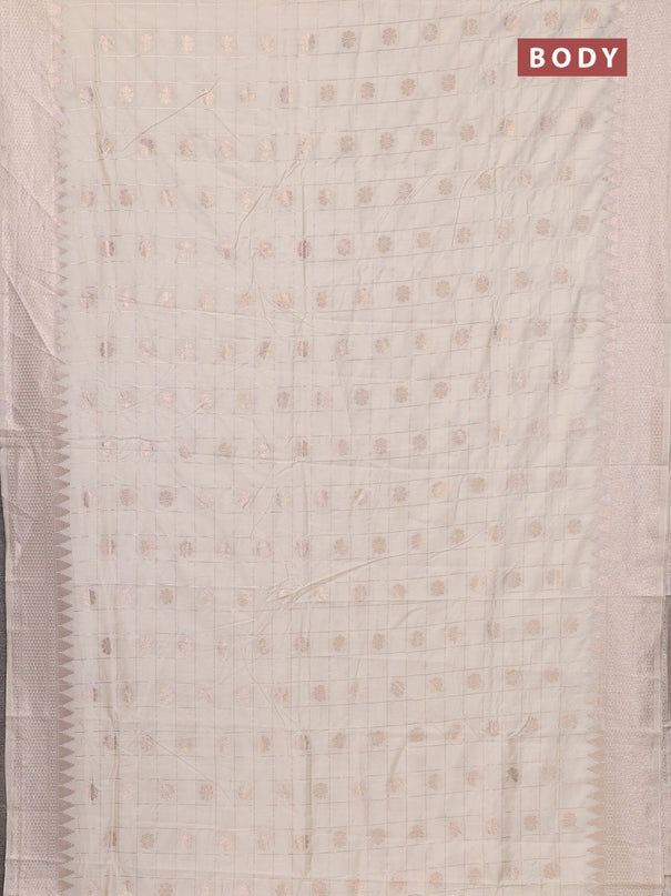 Semi chanderi saree off white with allover zari checks & buttas and zari woven border