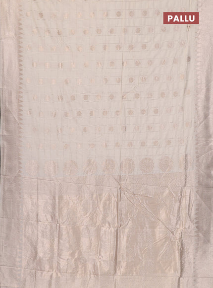 Semi chanderi saree off white with allover zari checks & buttas and zari woven border
