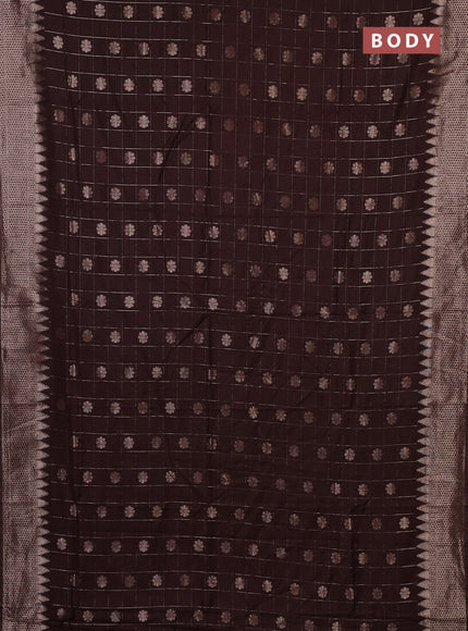 Semi chanderi saree brown with allover zari checks & buttas and zari woven border