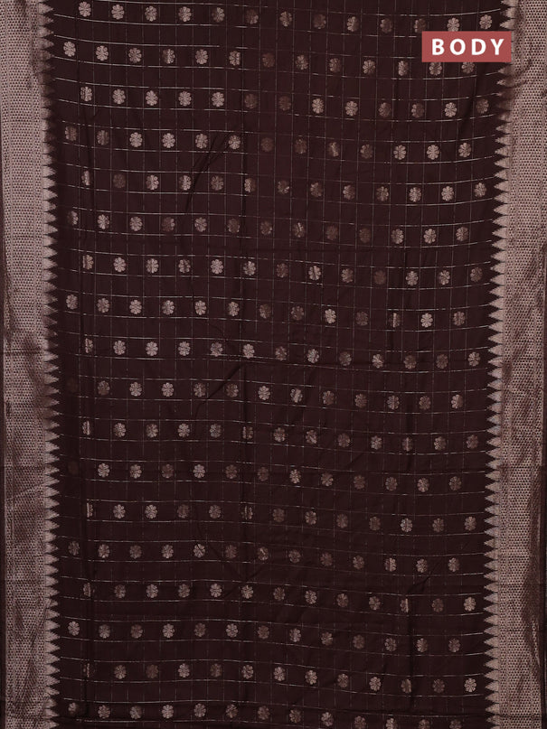 Semi chanderi saree brown with allover zari checks & buttas and zari woven border