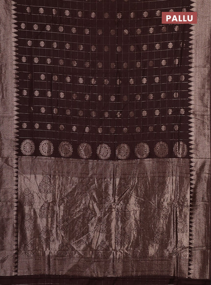 Semi chanderi saree brown with allover zari checks & buttas and zari woven border