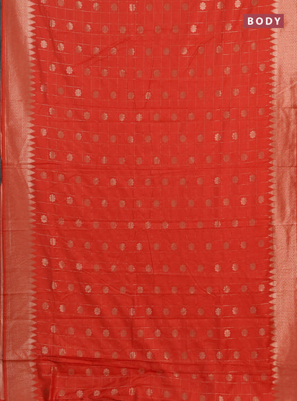 Semi chanderi saree orange with allover zari checks & buttas and zari woven border