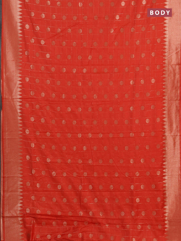 Semi chanderi saree orange with allover zari checks & buttas and zari woven border