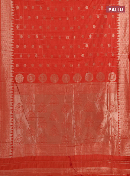 Semi chanderi saree orange with allover zari checks & buttas and zari woven border