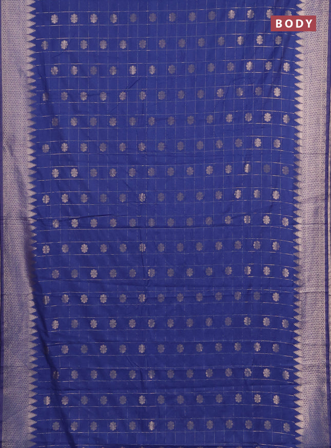 Semi chanderi saree blue shade with allover zari checks & buttas and zari woven border