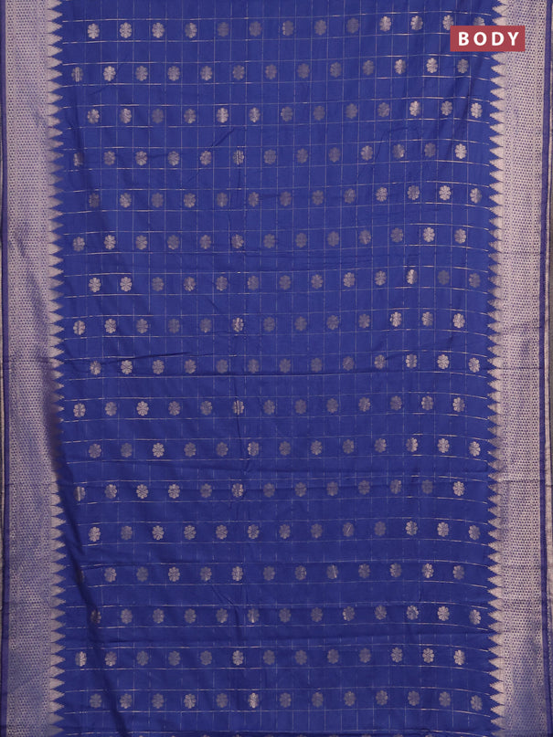 Semi chanderi saree blue shade with allover zari checks & buttas and zari woven border