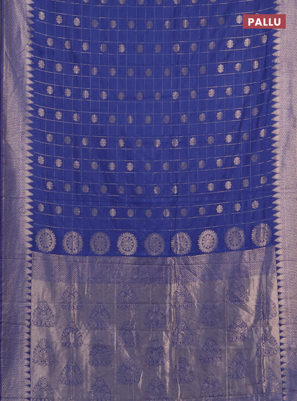 Semi chanderi saree blue shade with allover zari checks & buttas and zari woven border
