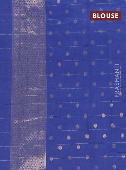 Semi chanderi saree blue shade with allover zari checks & buttas and zari woven border