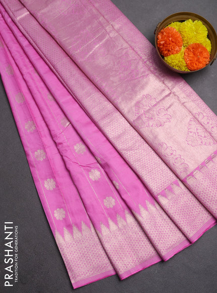 Semi chanderi saree light pink with allover zari checks & buttas and zari woven border