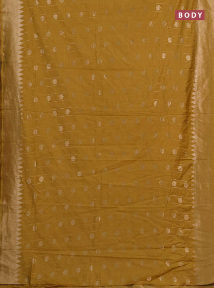 Semi chanderi saree mustard yellow with allover zari checks & buttas and zari woven border