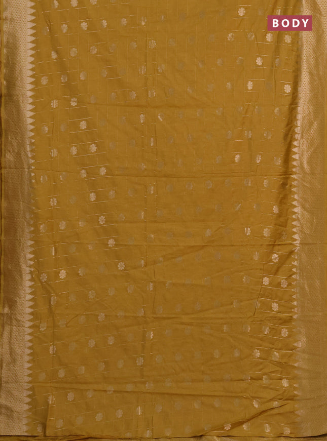 Semi chanderi saree mustard yellow with allover zari checks & buttas and zari woven border