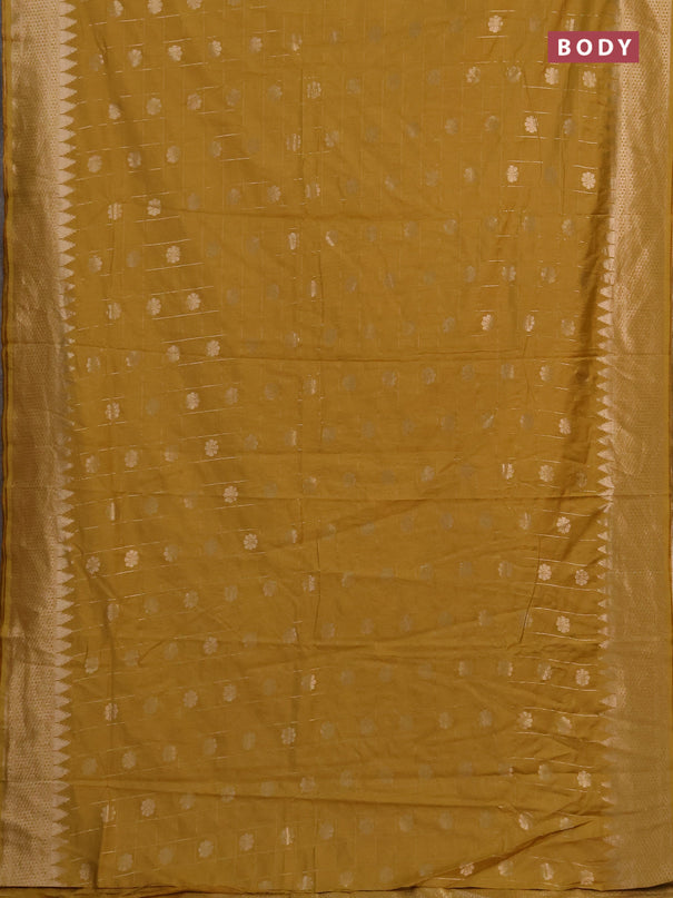 Semi chanderi saree mustard yellow with allover zari checks & buttas and zari woven border