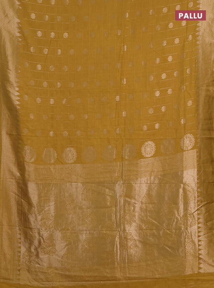 Semi chanderi saree mustard yellow with allover zari checks & buttas and zari woven border