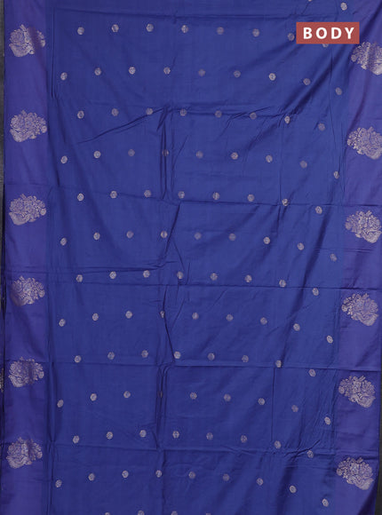 Semi chanderi saree blue shade with allover zari woven buttas and zari woven butta border