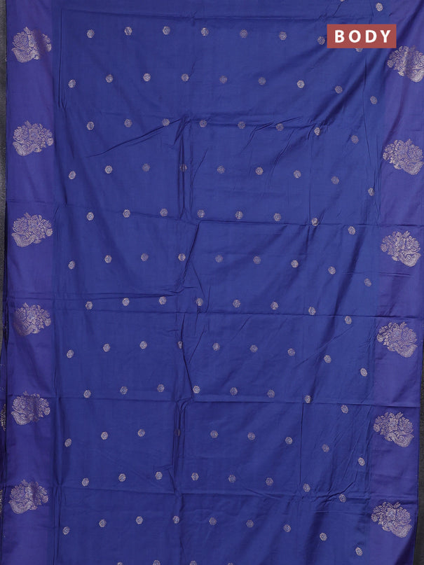 Semi chanderi saree blue shade with allover zari woven buttas and zari woven butta border