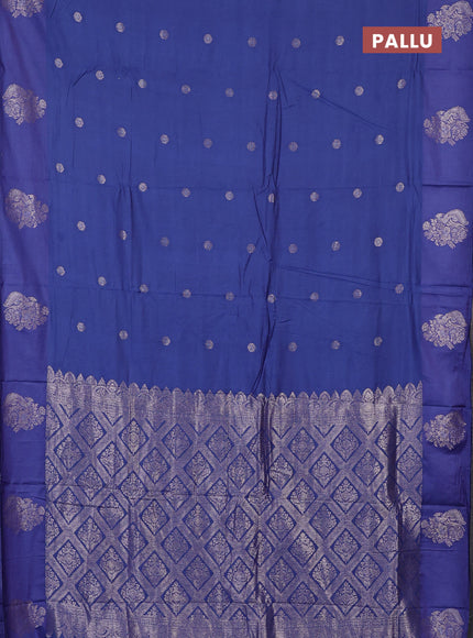 Semi chanderi saree blue shade with allover zari woven buttas and zari woven butta border