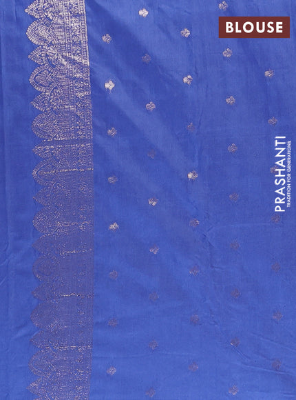 Semi chanderi saree blue shade with allover zari woven buttas and zari woven butta border