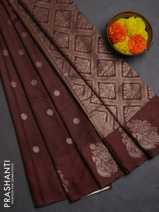 Semi chanderi saree brown with allover zari woven buttas and zari woven butta border