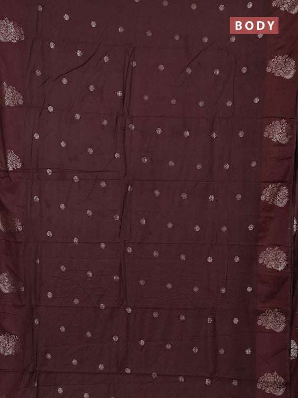 Semi chanderi saree brown with allover zari woven buttas and zari woven butta border