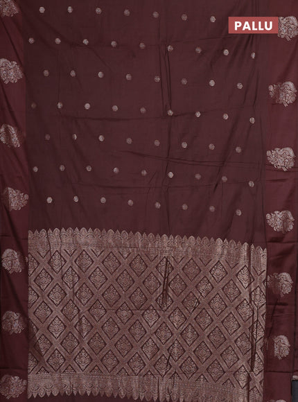 Semi chanderi saree brown with allover zari woven buttas and zari woven butta border