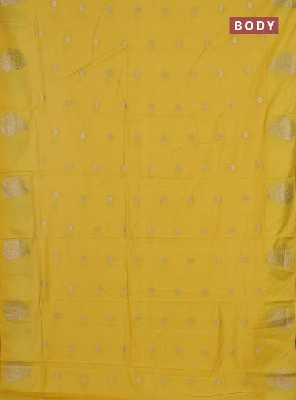 Semi chanderi saree yellow with allover zari woven buttas and zari woven butta border