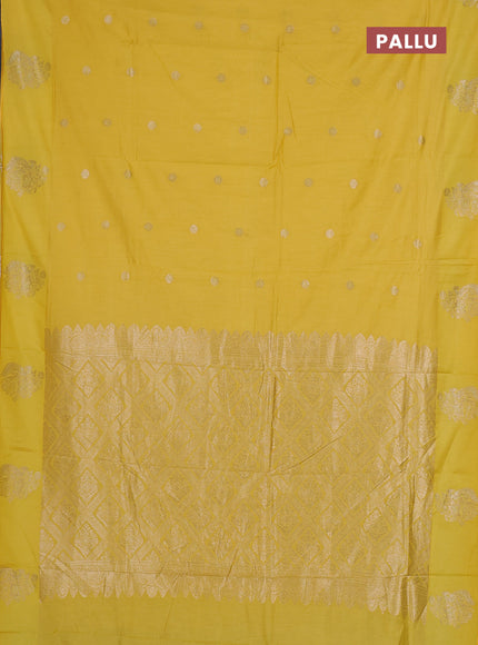 Semi chanderi saree yellow with allover zari woven buttas and zari woven butta border