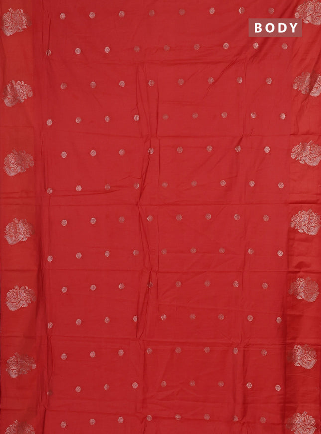 Semi chanderi saree orange with allover zari woven buttas and zari woven butta border