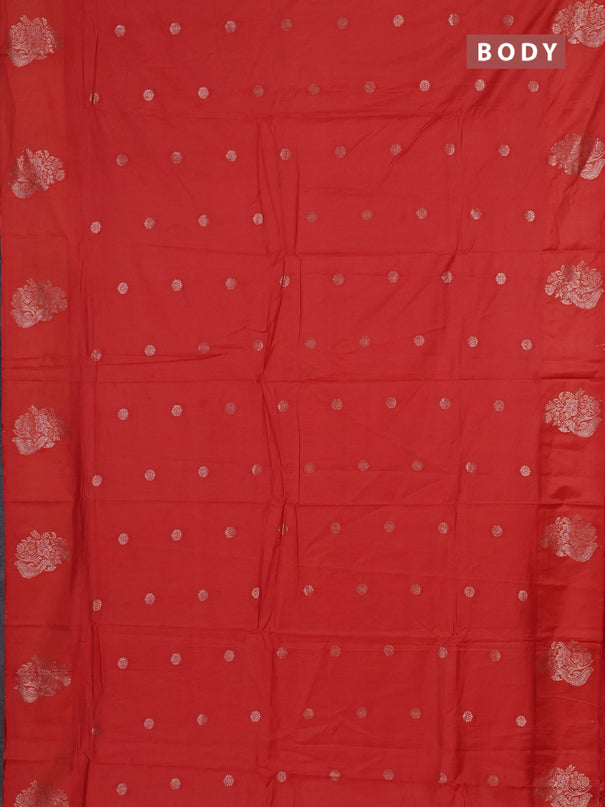 Semi chanderi saree orange with allover zari woven buttas and zari woven butta border
