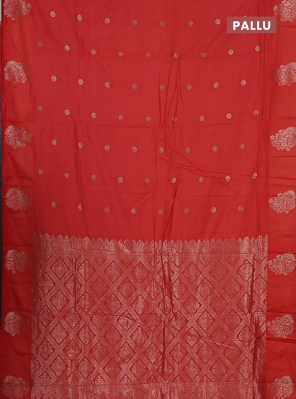 Semi chanderi saree orange with allover zari woven buttas and zari woven butta border