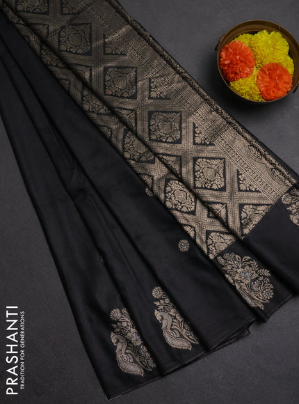 Semi chanderi saree black with allover zari woven buttas and zari woven butta border