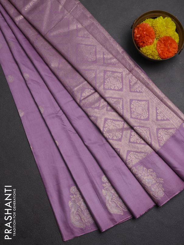 Semi chanderi saree pastel purple with allover zari woven buttas and zari woven butta border