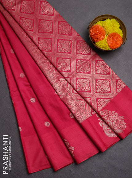 Semi chanderi saree maroon with allover zari woven buttas and zari woven butta border