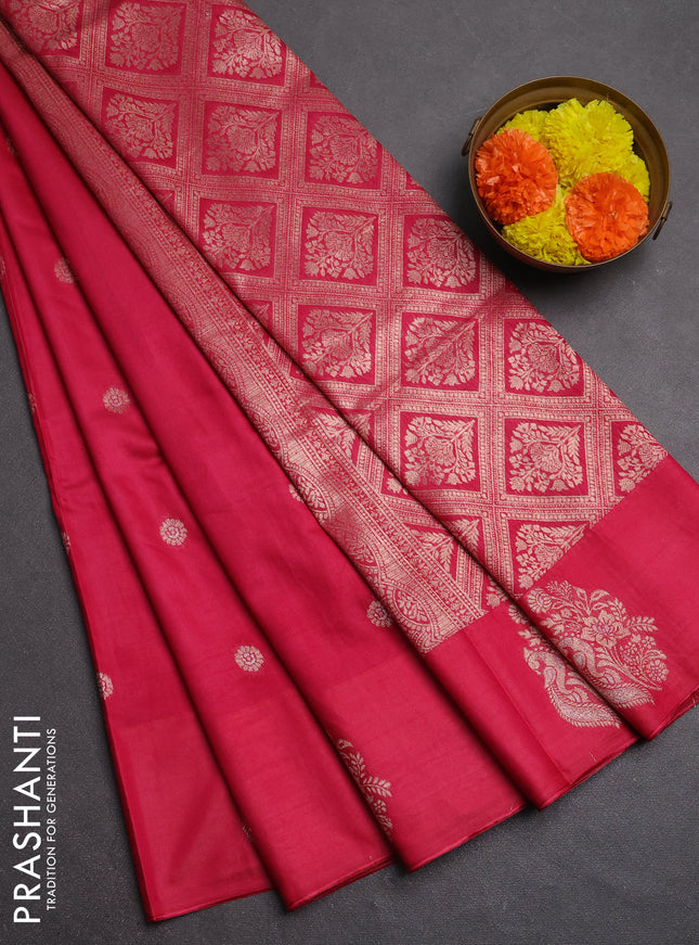 Semi chanderi saree maroon with allover zari woven buttas and zari woven butta border