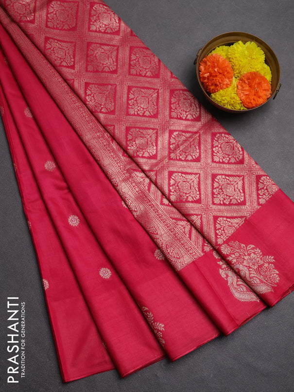 Semi chanderi saree maroon with allover zari woven buttas and zari woven butta border