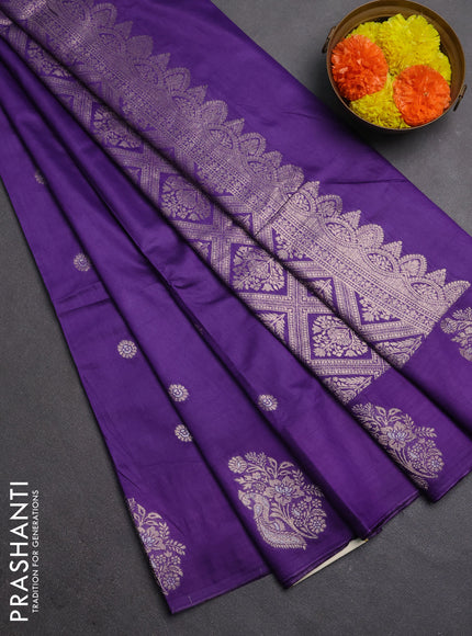 Semi chanderi saree violet with allover zari woven buttas and zari woven butta border