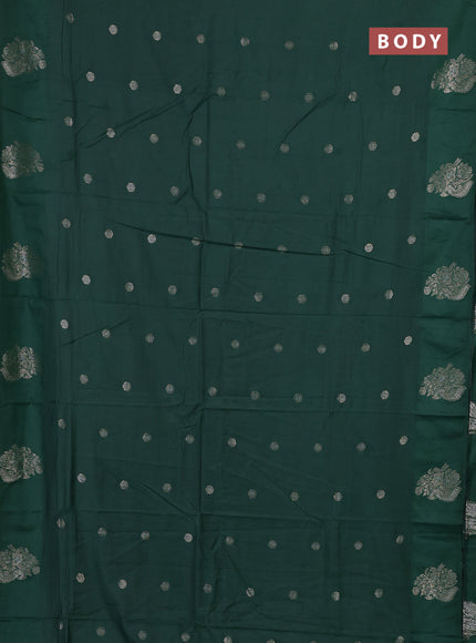 Semi chanderi saree green shade with allover zari woven buttas and zari woven butta border