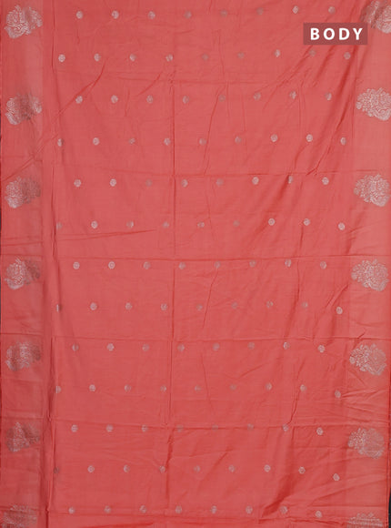Semi chanderi saree peach orange with allover zari woven buttas and zari woven butta border