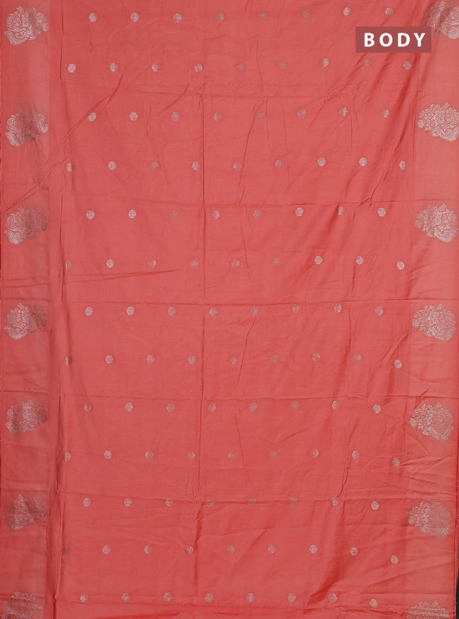 Semi chanderi saree peach orange with allover zari woven buttas and zari woven butta border