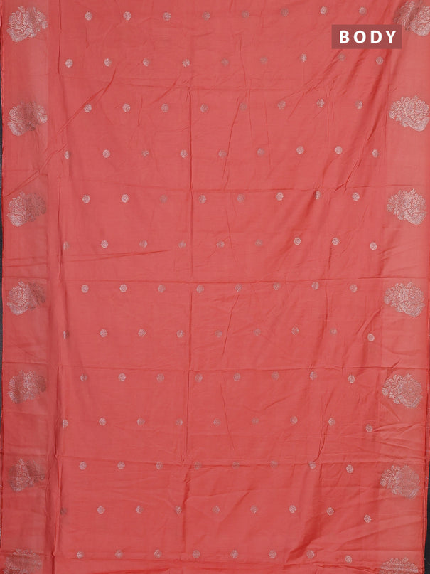 Semi chanderi saree peach orange with allover zari woven buttas and zari woven butta border