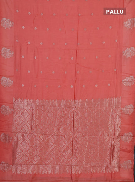 Semi chanderi saree peach orange with allover zari woven buttas and zari woven butta border